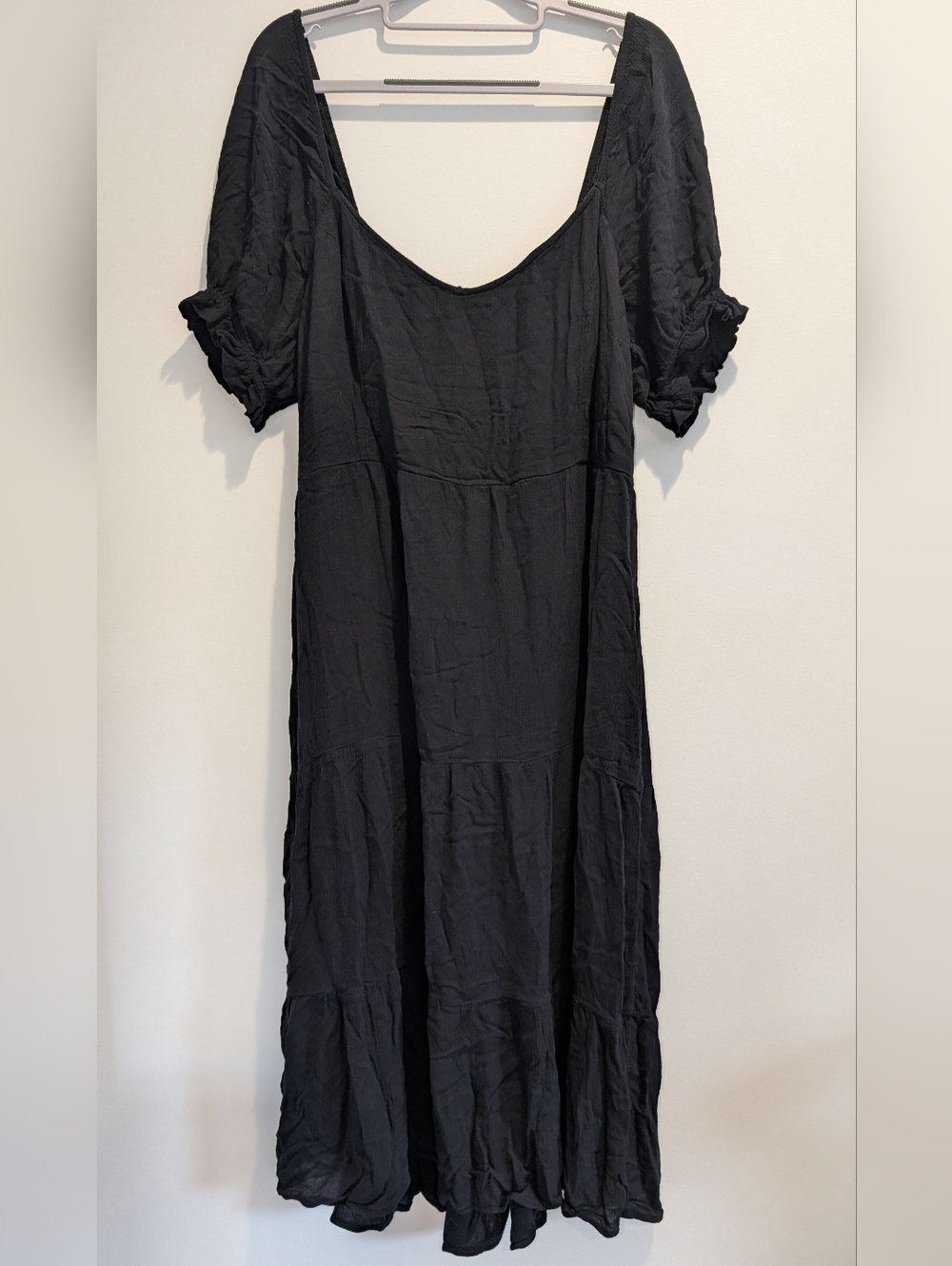 A&F Black Smocked Puff Sleeve Tiered Midi Dress
